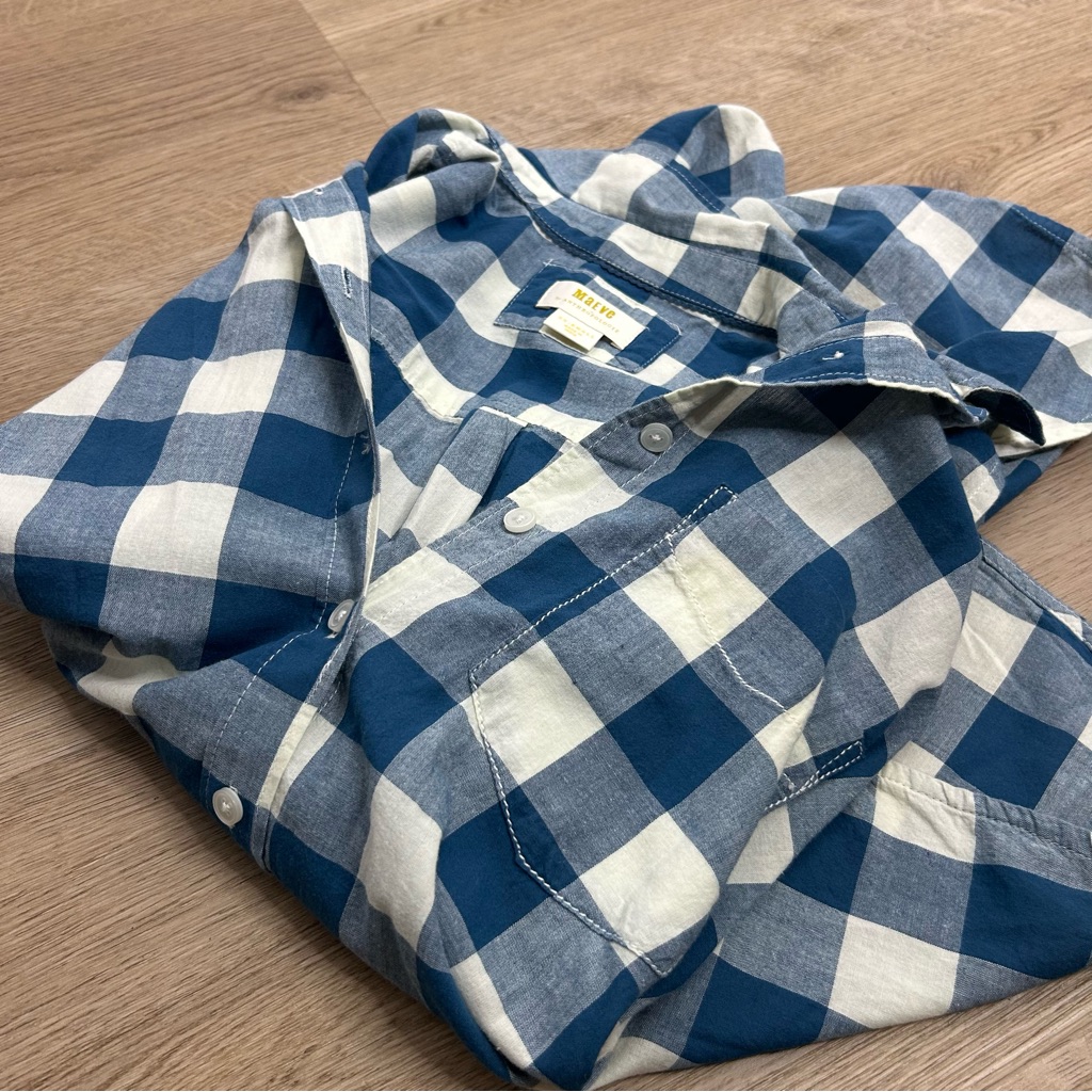 Anthropologie Maeve 100% Cotton Blue White Checkered Button Down Top